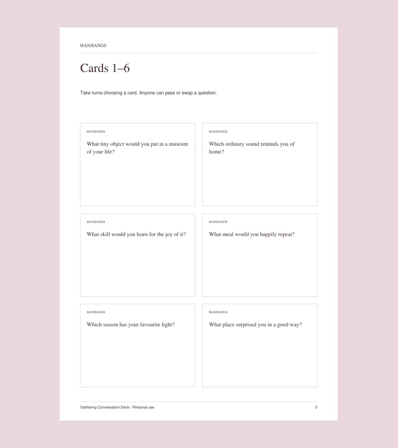 Actual printable page from Gathering Conversation Deck