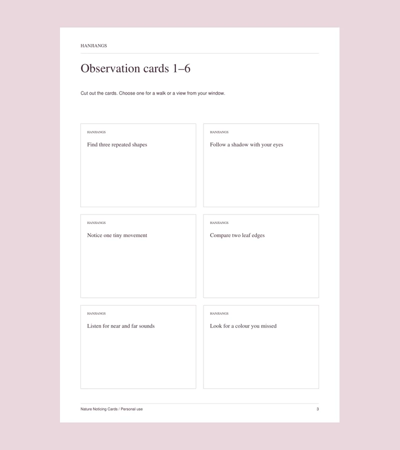 Actual printable page from Nature Noticing Cards