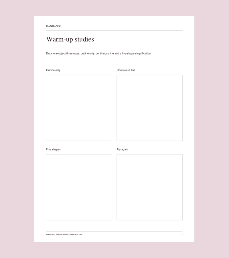 Actual printable page from Weekend Sketch Walk